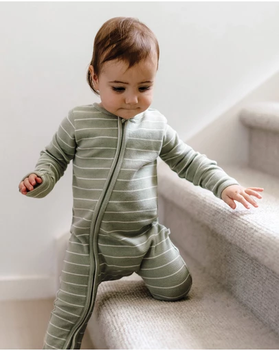 Kynd Baby - Organic Cotton Waffle in Sage Stripe