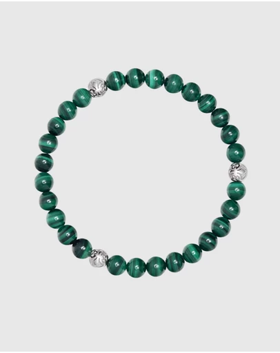 Nialaya Jewellery - 6mm Green Malachite Bracelet with Silver Balls