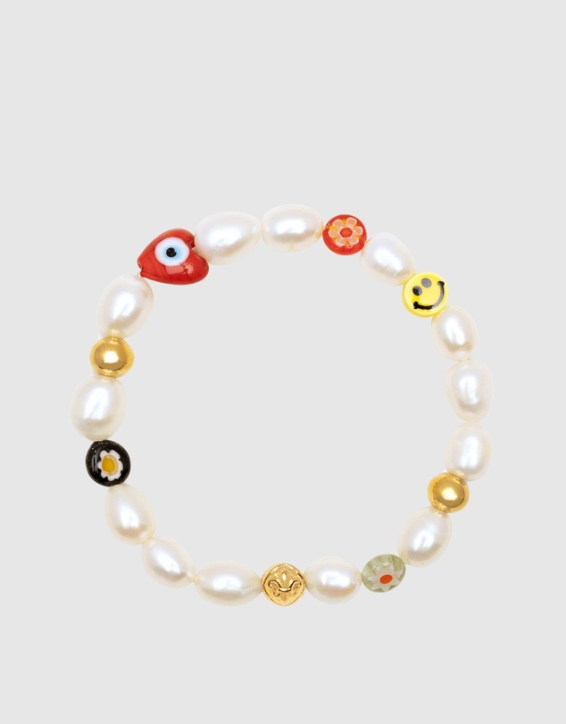 Nialaya Jewellery - Men's Smiley Face Pearl Bracelet