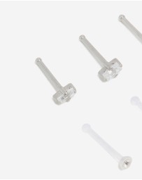 Lovisa - Surgical Steel Cubic Zirconia & Clear Nose Studs 6-Pack