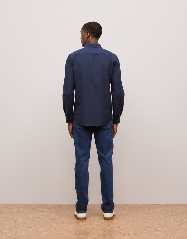 Trenery - Tailored Fit Cotton Monogram Oxford Shirt in Navy