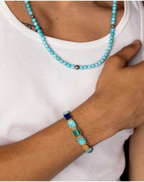 Nialaya Jewellery - The Dorje Flatbead Collection - Turquoise, Blue Lapis, Red Jade, Brown Tiger Eye and Green Jade