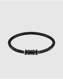 GUESS - Black IP Exagon Leather Bracelet