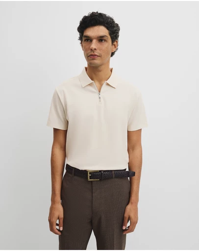 Country Road - Merculalised Cotton Pique Zip Polo