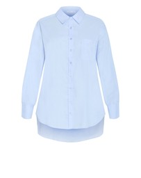 City Chic - Plus size Chiara Cotton Longline Shirt - ice blue