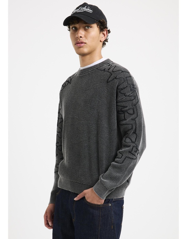 Black Noise White Rain - Scrawl Waffle Knit Jumper