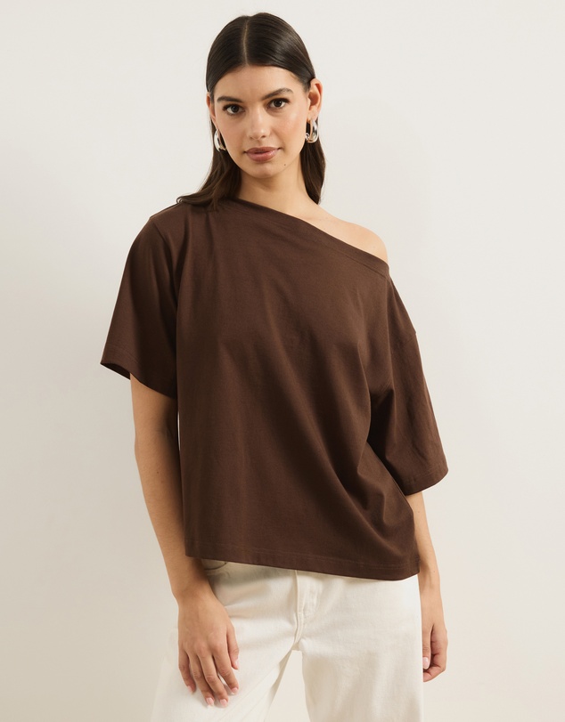Atmos&Here - Sadie Oversized Cotton Boat Neck T-Shirt