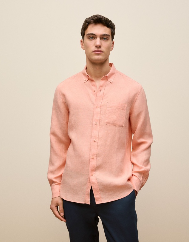 Trenery - Regular Fit Linen End On End Shirt in Shell Pink