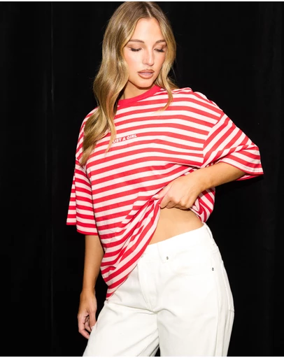 Dazie - Nostalgia Stripe Oversized Graphic Boyfriend Tee