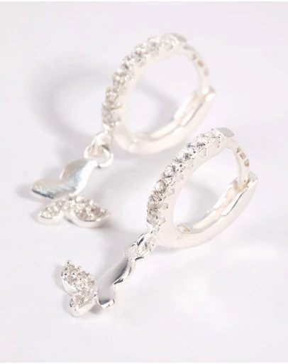 Lovisa - Sterling Silver Diamante Butterfly Huggie Earrings