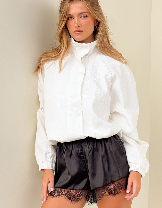 Beginning Boutique - Enya Cream Funnel Neck Sports Jacket
