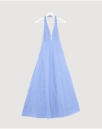 Revibe - Repaired AERE Odele Linen Halter Midi Dress - AU 6