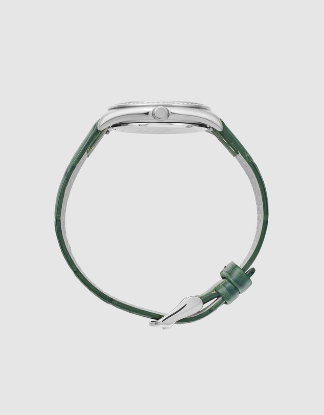 Maxum - Sydney - White Dial, Silver Tone Case & Green Leather Band