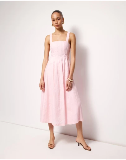 AERE - Pasey Linen Seamed Detail Midi Dress