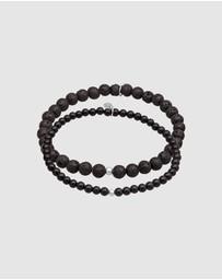 Kuzzoi - ICONIC EXCLUSIVE - Bracelet Men Bead Set Black with Lava and Onyx in 925 Sterling Silver