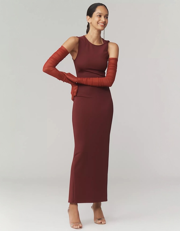 High Heel Jungle - Ariana Ruched Mesh Opera Glove - Wine