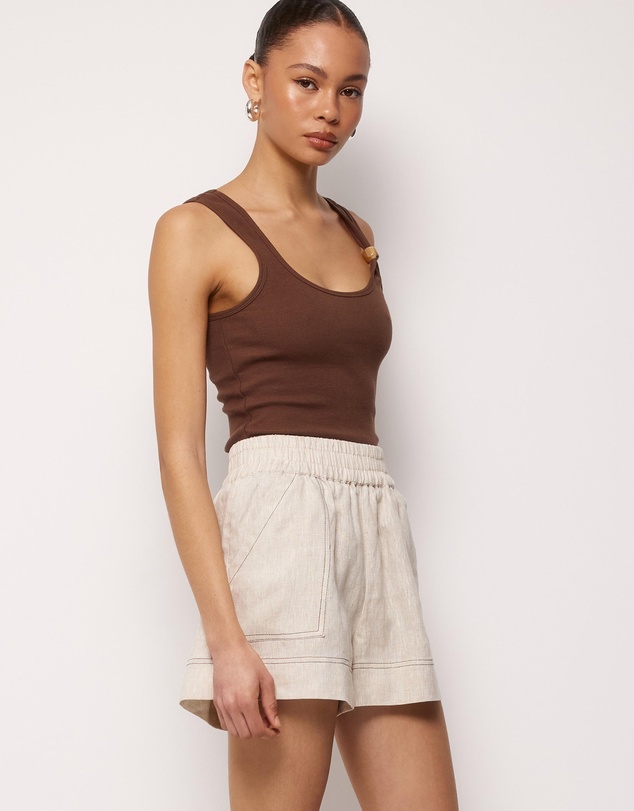 AERE - Contrast Stitch Linen Shorts