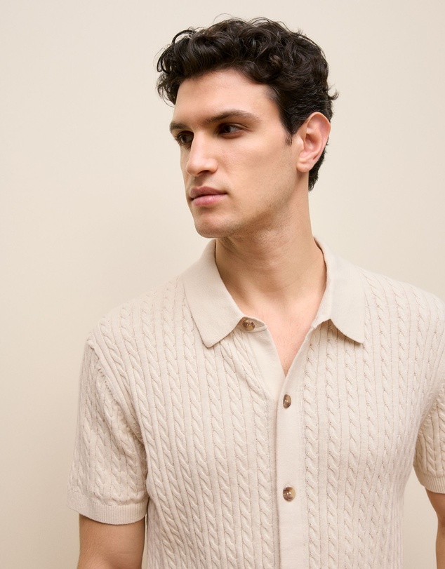 Trenery - Cotton Cable Short Sleeve Shirt in Stone