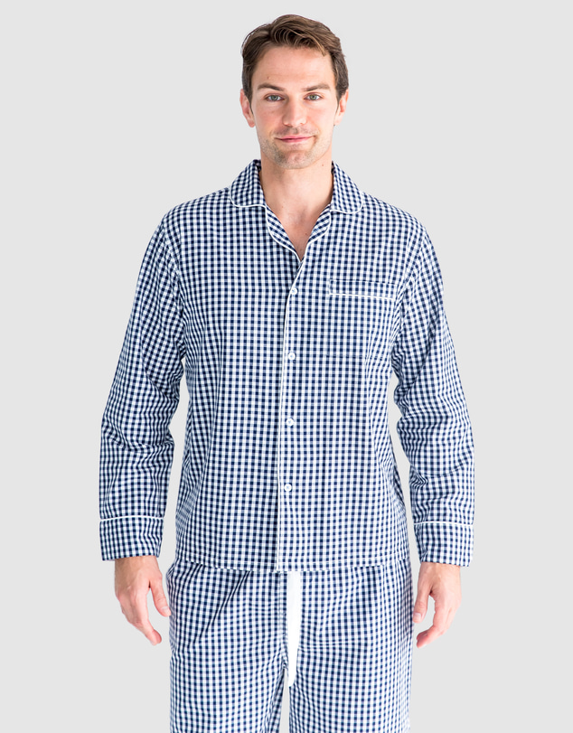 Sant And Abel - Men's Hepburn Gingham Navy Long PJ Set