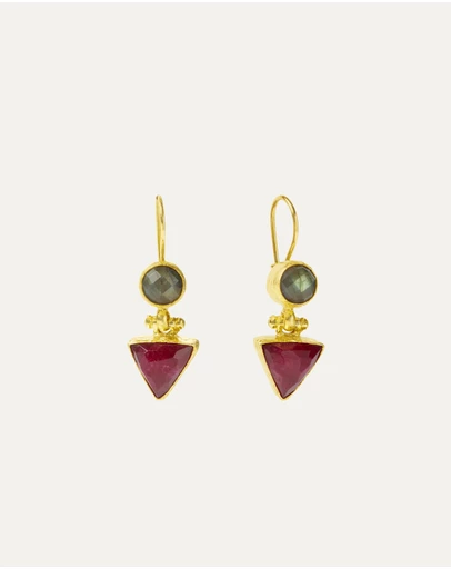 Ottoman Hands - Hydra Labradorite and Ruby Drop Earrings