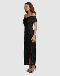 Romance by Honey and Beau - Crechia Jacquard Off Shoulder Dress