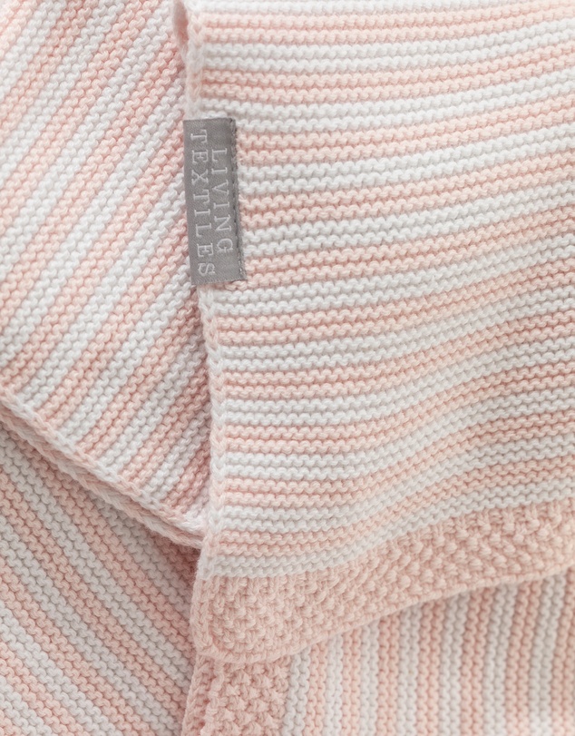 Living Textiles - 100% Cotton Knit Stripe Blanket - Blush/white