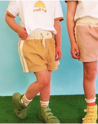 Banabae - Side Stripe Kids Cord Shorts - Camel
