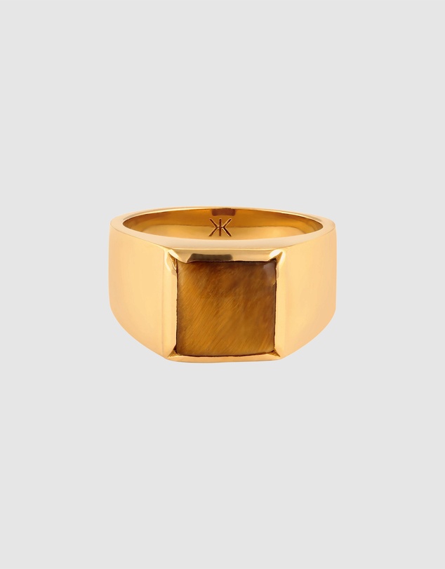 Kuzzoi - ICONIC EXCLUSIVE - Tiger's Eye Signet Ring with in Gold-Plated 925 Sterling Silver