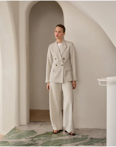 Trenery - Yarn Dyed Linen Bias Pant in Flax