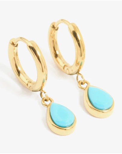 Lovisa - Waterproof Gold Plated Stainless Steel Turquoise Huggie Earrings 2-Pack