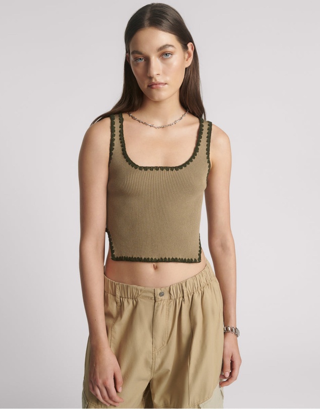 ONE TEASPOON - Knitted Scallop Tank Top - Khaki