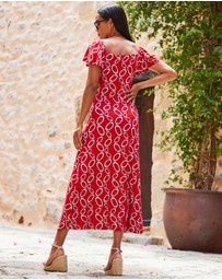 Sosandar - Chain Print Angel Sleeve Fit & Flare Midi Jersey Dress