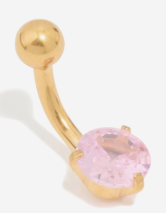 Lovisa - Gold Plated Surgical Steel Pink Cubic Zirconia Belly Bar