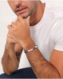 Kuzzoi - ICONIC EXCLUSIVE - Bracelet Male Ball Agate and Shell Pearls 925 Sterling Silver Gold-plated