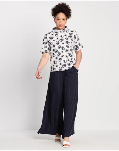 The Social Outfit - Monochrome Floral Roll Neck Top