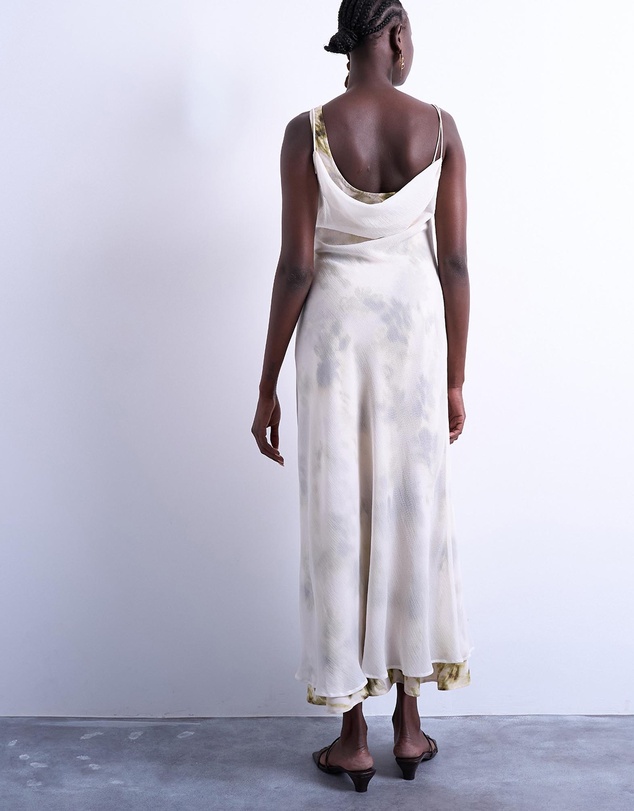 TOPSHOP - Contrast Layered Asymmetric Neck Midi Dress
