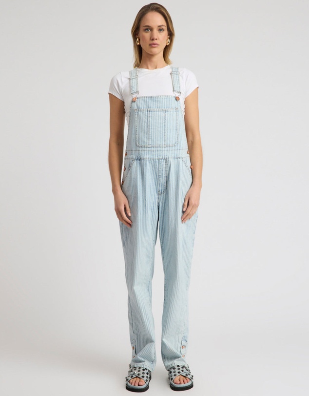 ONE TEASPOON - Painters Classic Long Length Denim Overalls - Summer Stripe