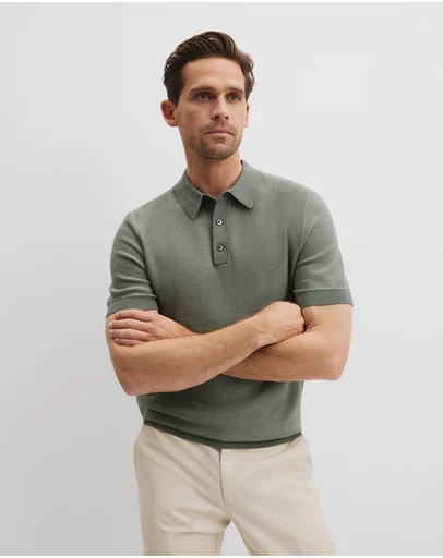 Country Road - Cotton Blend Silk Textured Knit Polo