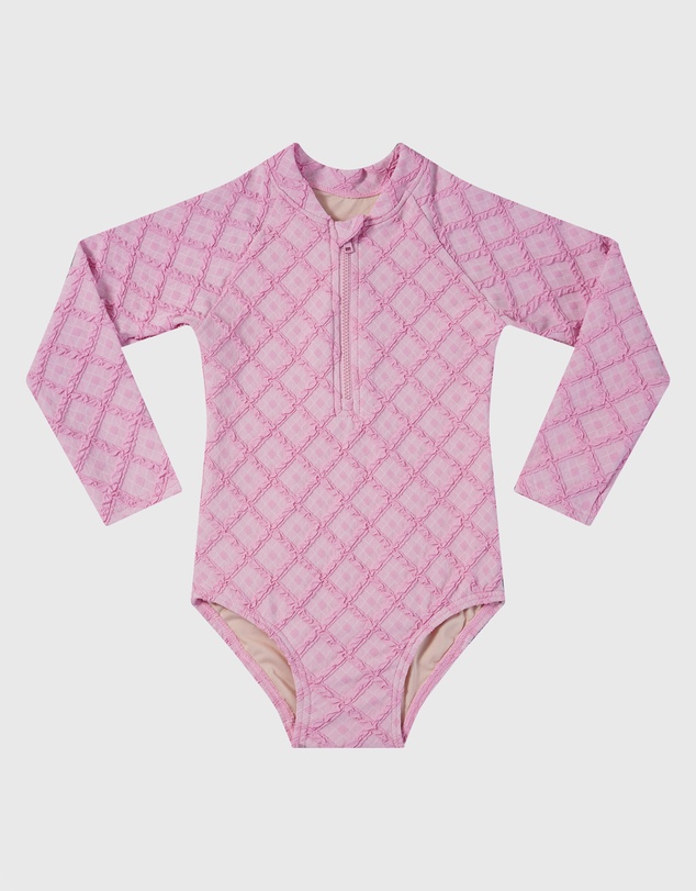 Aqua Blu Kids - Stepping Stones Pink Long Sleeve One Piece - Babies