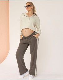 Angel Maternity - Ines Colour Contrast Side Panel Cotton Maternity Pants In Khaki