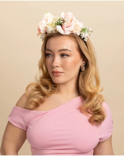 Morgan & Taylor - Giulia Flower Crown in White with Pink & Green