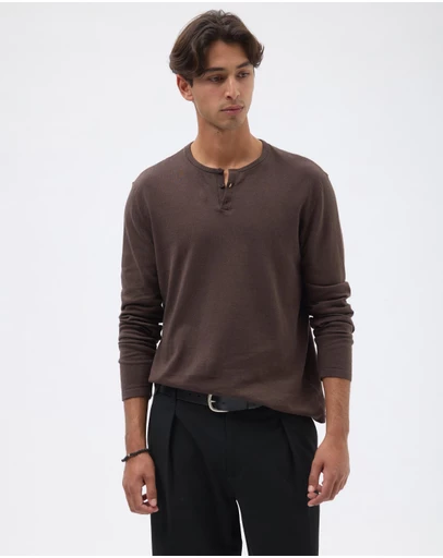 AERE - Linen Blend Long Sleeve Henley