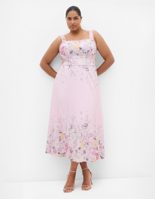 City Chic - Plus size Chelsea Botanical Border Print Maxi Dress - soft pink