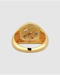 Elli Jewelry - Ring Women Signet Vintage Sapphire Moonstone Pearl 925 Sterling Silver Gold Plated