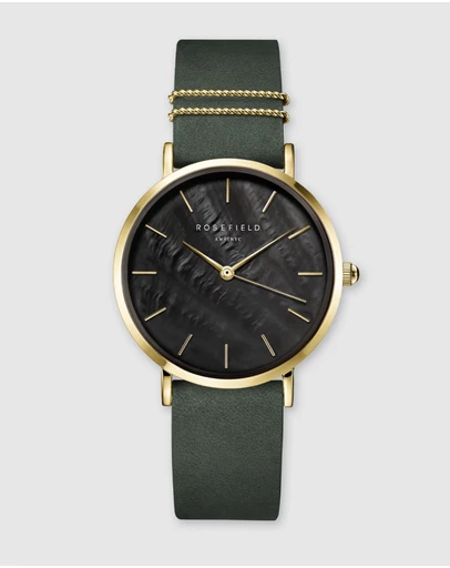 Rosefield - The West Village - Black Dial With Green Band
