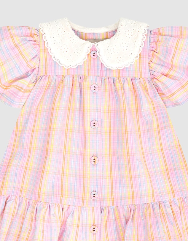 Huxbaby - Seaside Rainbow Stripe Lace Collar Dress - ICONIC EXCLUSIVE - Babies-Kids