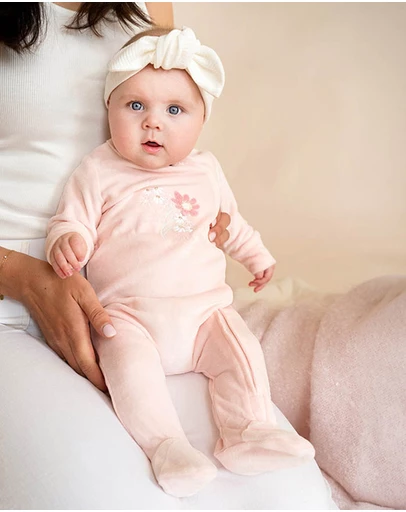 Bebe by Minihaha - Fern Velour Embroidered Zip Onesie - Babies