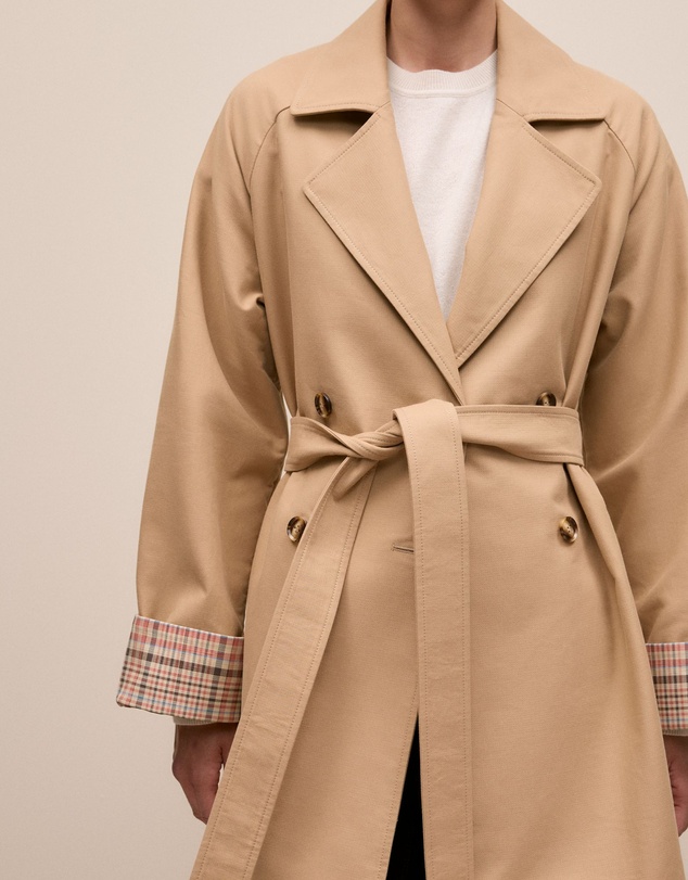 Trenery - Cotton Twill Cuff Detail Trench Coat in Tan