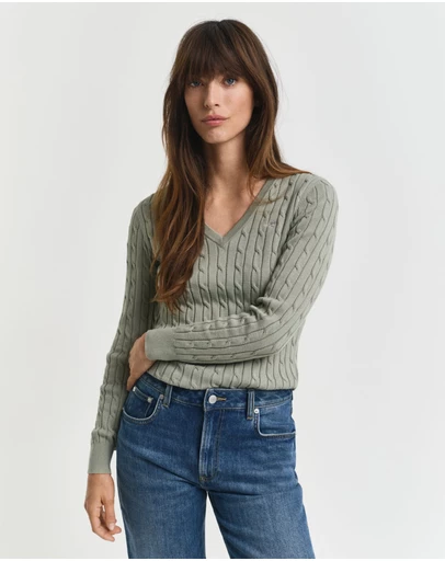 Gant - Stretch Cotton Cable V-Neck Knit