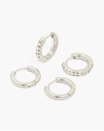 Lovisa - Waterproof Stainless Steel Cubic Zirconia & Smooth Chunky Huggie Earrings 2-Pack
